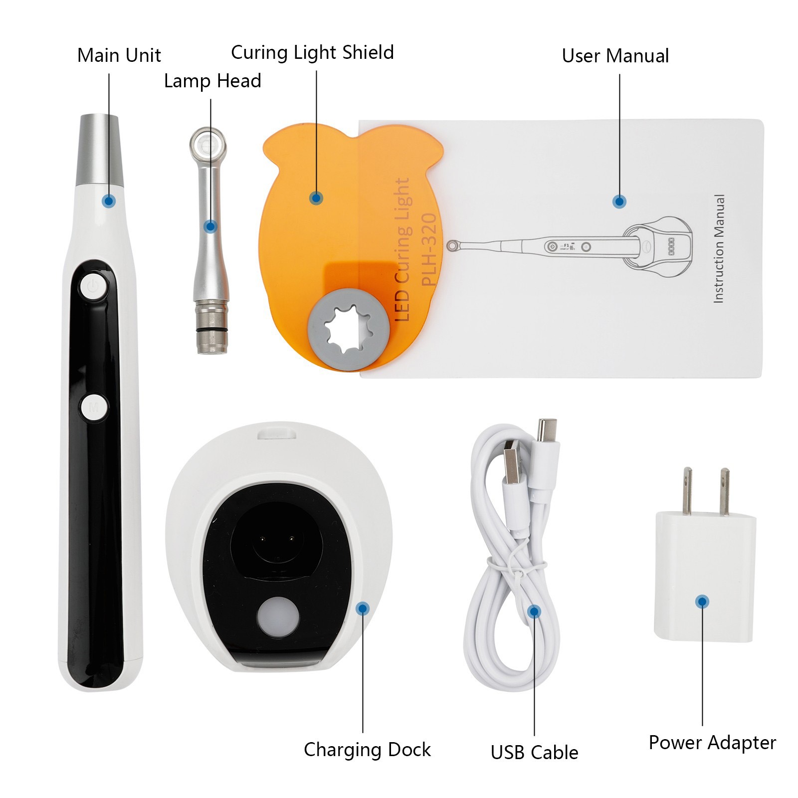 PLH-320 Wireless Dental Curing Light with LED Light Meter 7 Modes